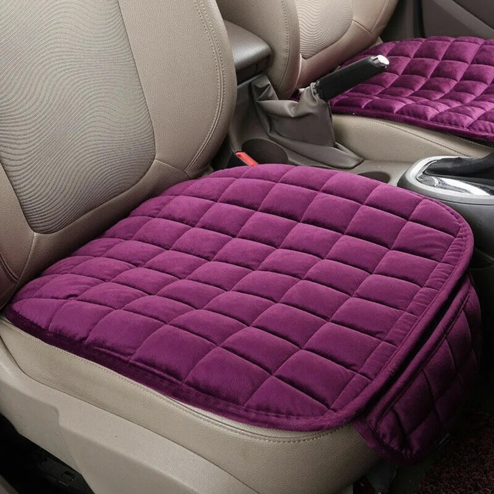 Purple Plush Quilted Car Seat Cushion Soft Padded Seat Cover